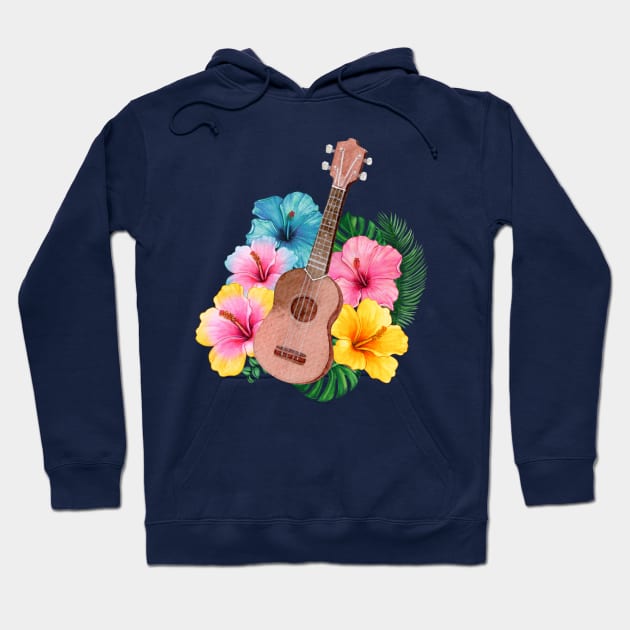 Watercolor Ukulele Hibiscus Hoodie by soulfulprintss8